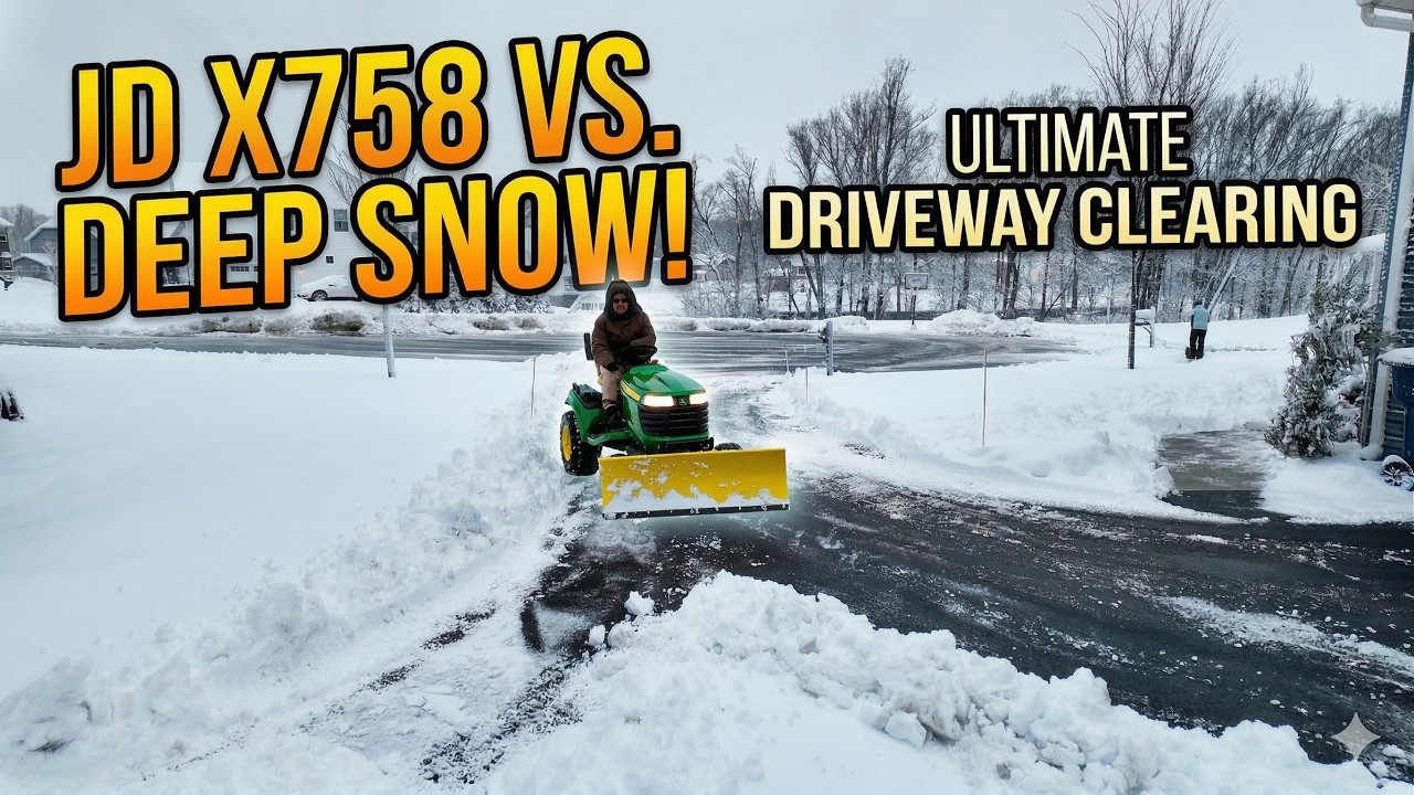 Plowing Deep Snow with John Deere X758 | Driveway Cleanup