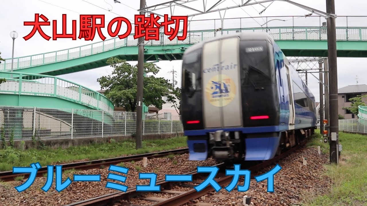名鉄犬山駅の踏切ブルーミュースカイ回送ゆっくり通過！#鉄道 #回送列車 #train #名鉄 #railway #電車 #名鉄犬山線