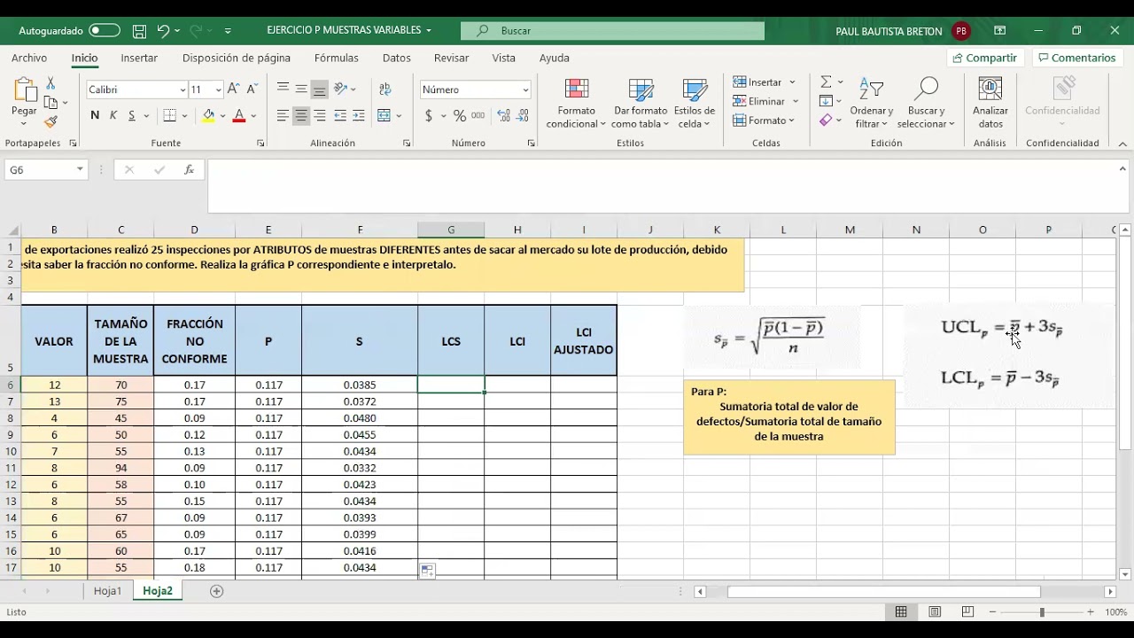 Gráficas de control por ATRIBUTOS- P MUESTRAS VARIABLES en EXCEL con INTERPRETACIÓN