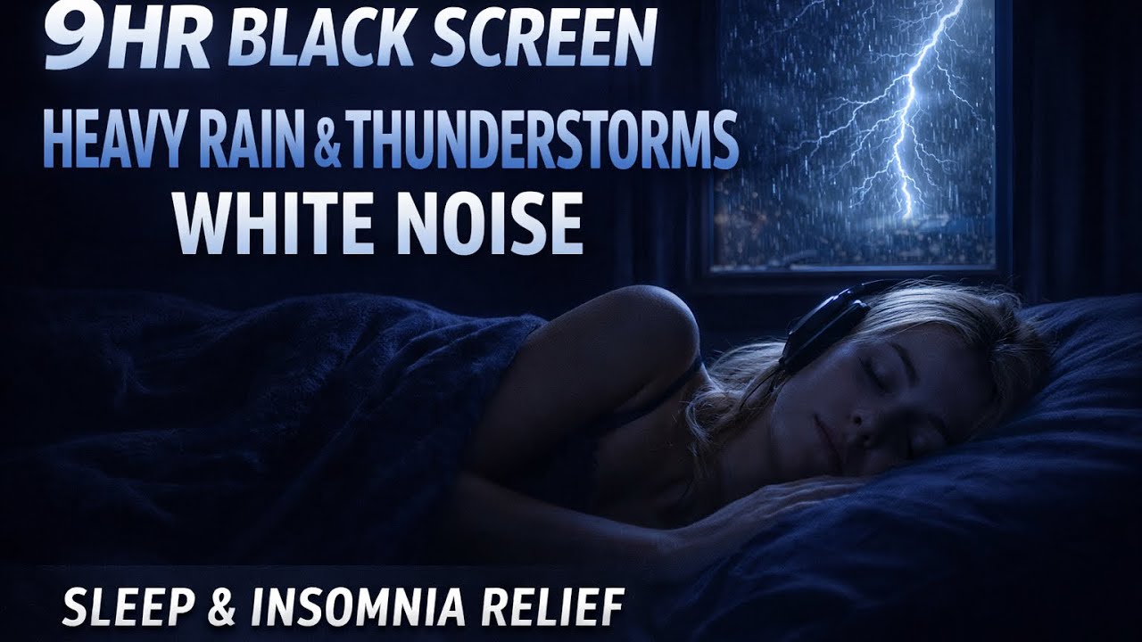 Fall Fast Asleep in a 9 Hr BLACK SCREEN HEAVY RAIN & THUNDERSTORM White Noise | NO Ads