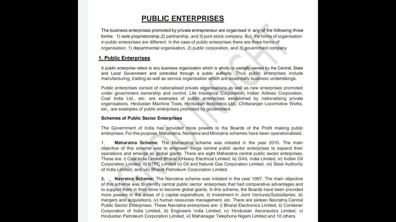 IGNOU UNIT 7 PUBLIC ENTERPRISES BCOC 132 BUSINESS ORGANISATION AND MANAGEMENT NOTES