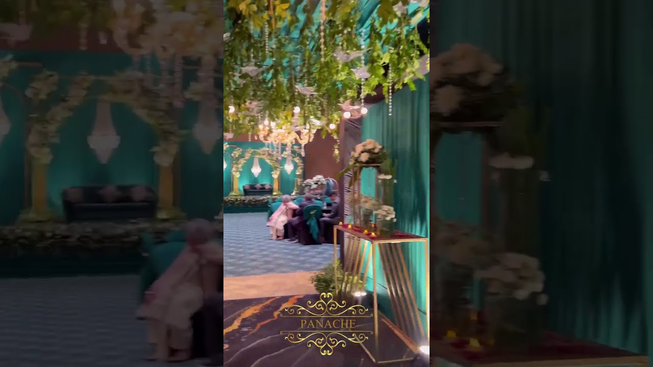 From teal green drapery cascading gracefully to floral arrangements adorned with white blooms
