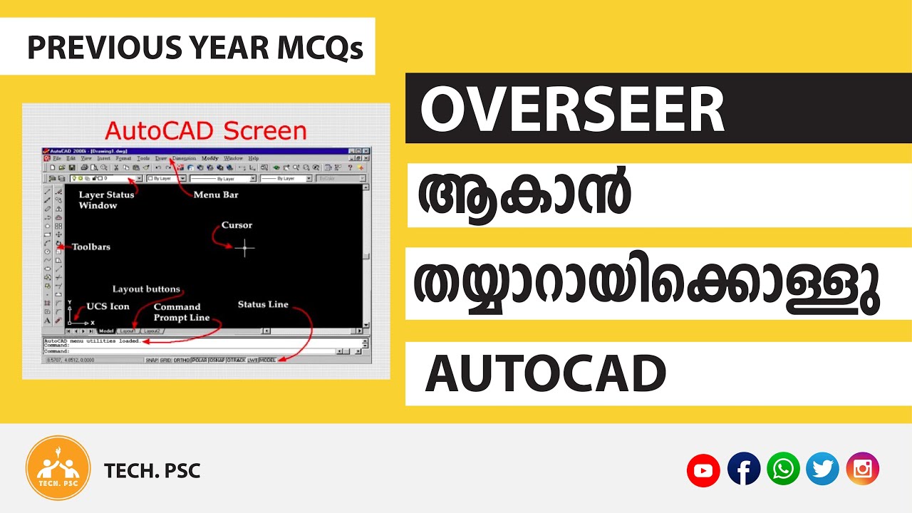 Kerala PSC | Kerala Water Authority-Overseer | PWD - Draftsman | AutoCAD - PY-MCQs