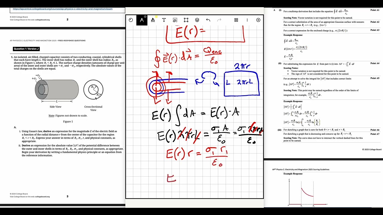 AP Physics C Walkthrough Problem: Gauss's Law and Potential Difference