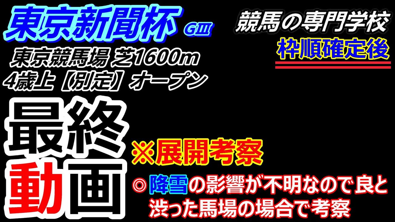【東京新聞杯2026】展開考察付き最終動画 降雪の影響で馬場がわからない 良馬場と渋った馬場で考察しています