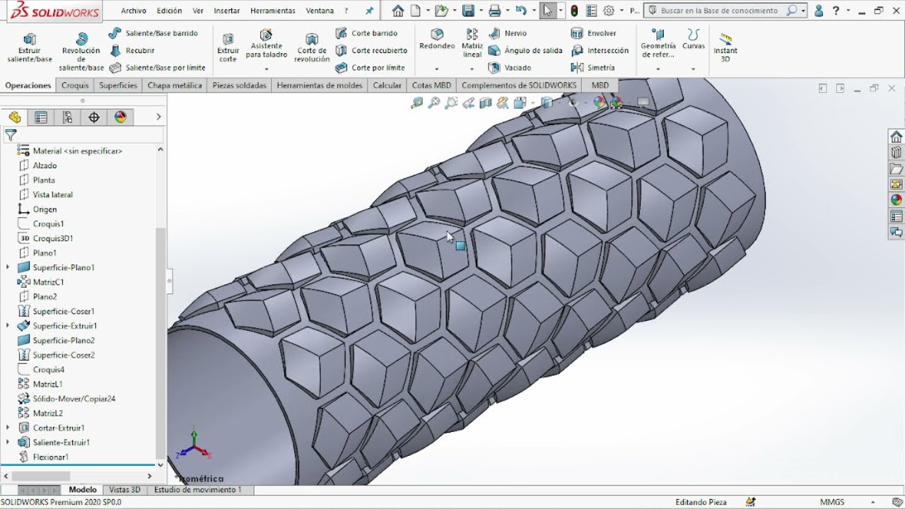 Solidworks- HEXAGONAL PATTERN CYLINDER