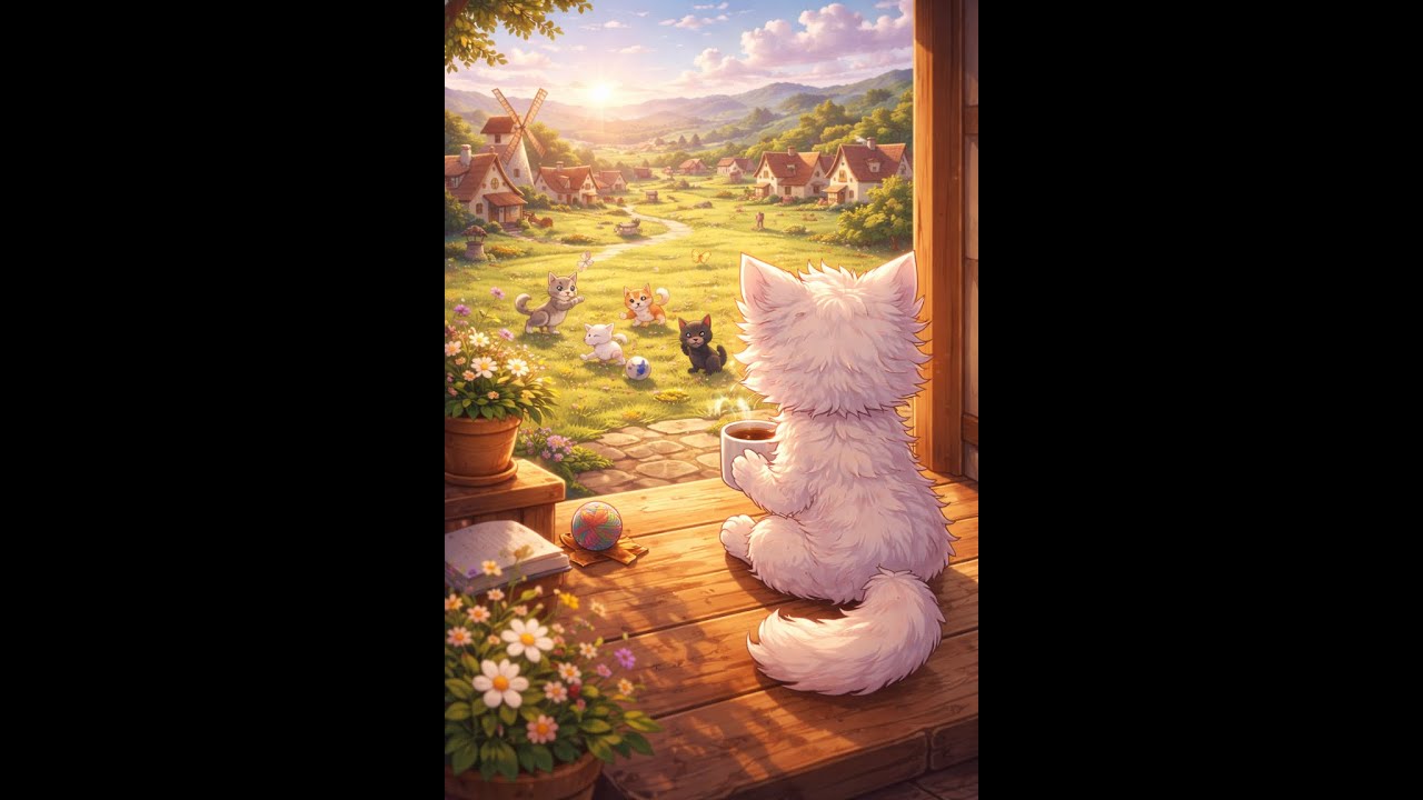 Cozy Cat Village ☕🐱 | Relaxing Morning Music for Coffee, Study & Calm