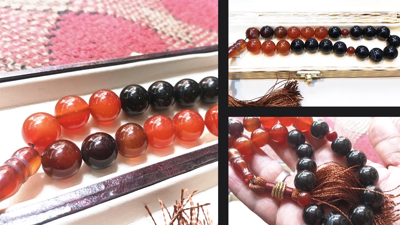 Large Premium smooth fancy Sulemani Black & Red Aqeeq Tasbih 21 Beads size 14MM - handmade tasbi