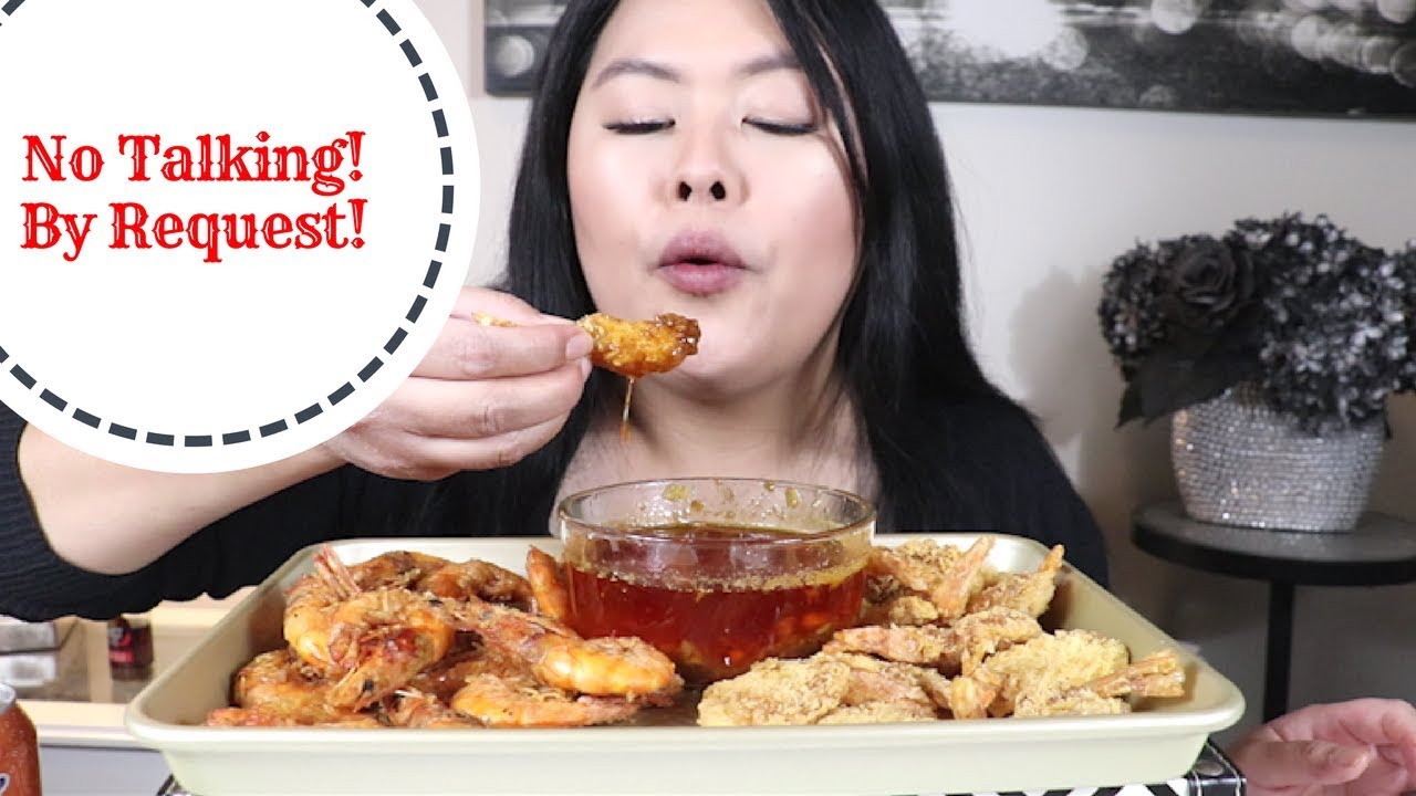 Shrimp with shell on and deep fried shrimp mukbang! No Talking!