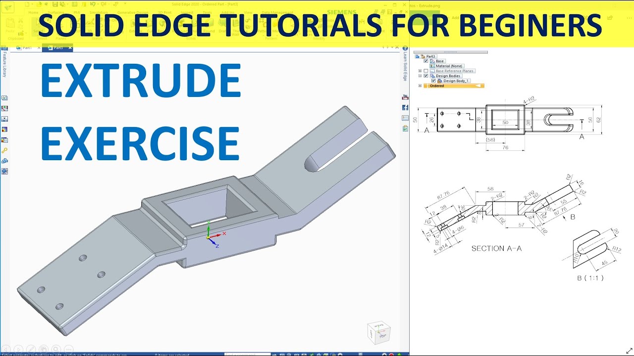 Solid Edge Tutorials #12 | Modeling | Extrude & Extrude Cut Basic Exercise