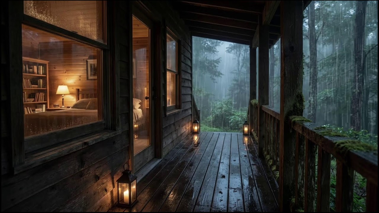 Calming Rain Sounds in a Cozy Forest Cabin 🌧 Night Rain for Deep Restful Sleep