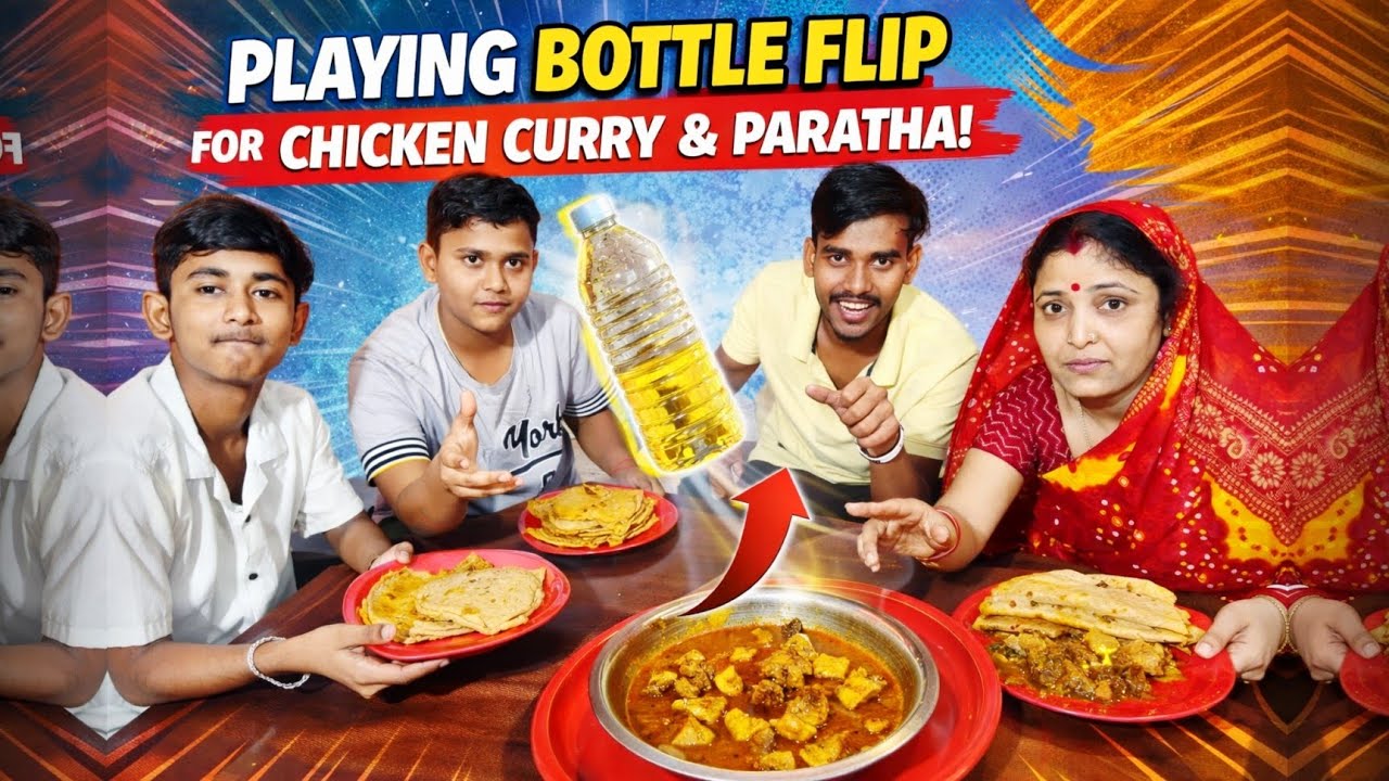 Bottle flip game | chicken and paratha CHALLENGE 🔥