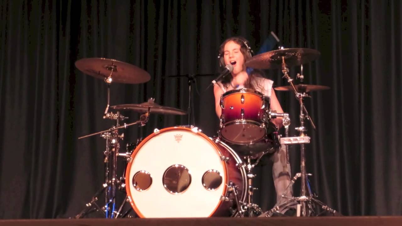 11 year-old plays drums and sings Rock and Roll All Nite at school Variety Show  3/30/14