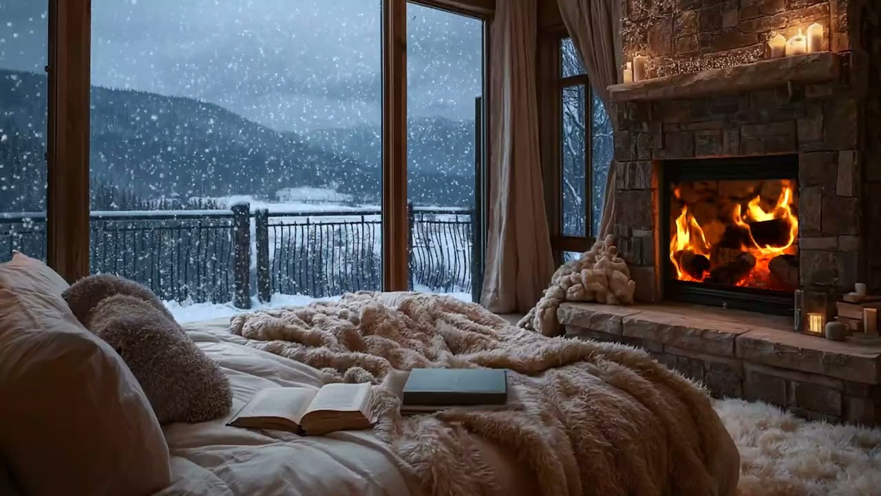 Fireplace Ambience with Stormy Wind 🔥 Rain, Thunder & Wind Sounds Mix