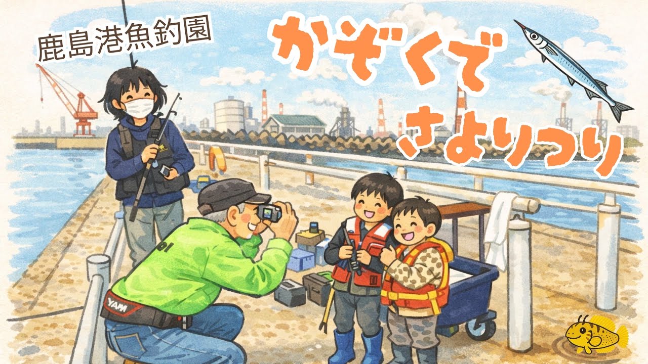 【釣り方の解説あり】家族で鹿島港魚釣園へ♪のべ竿でサヨリ釣り！