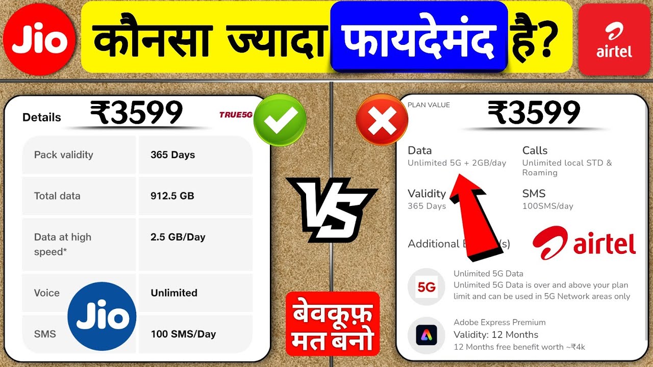 Jio ₹3599 vs Airtel ₹3599 Plan Comparison। Best 1 Year Recharge Plan in 2026