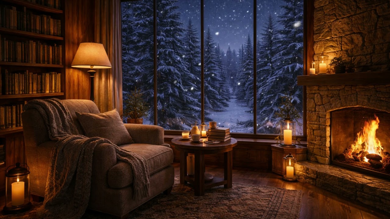 You Fell Asleep in a Peaceful Snow Cabin ❄️ Warm Jazz & Fireplace Winter Night