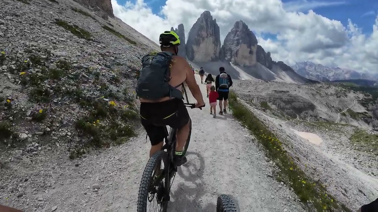 Tre Cime from Rifugio Locatelli with bike