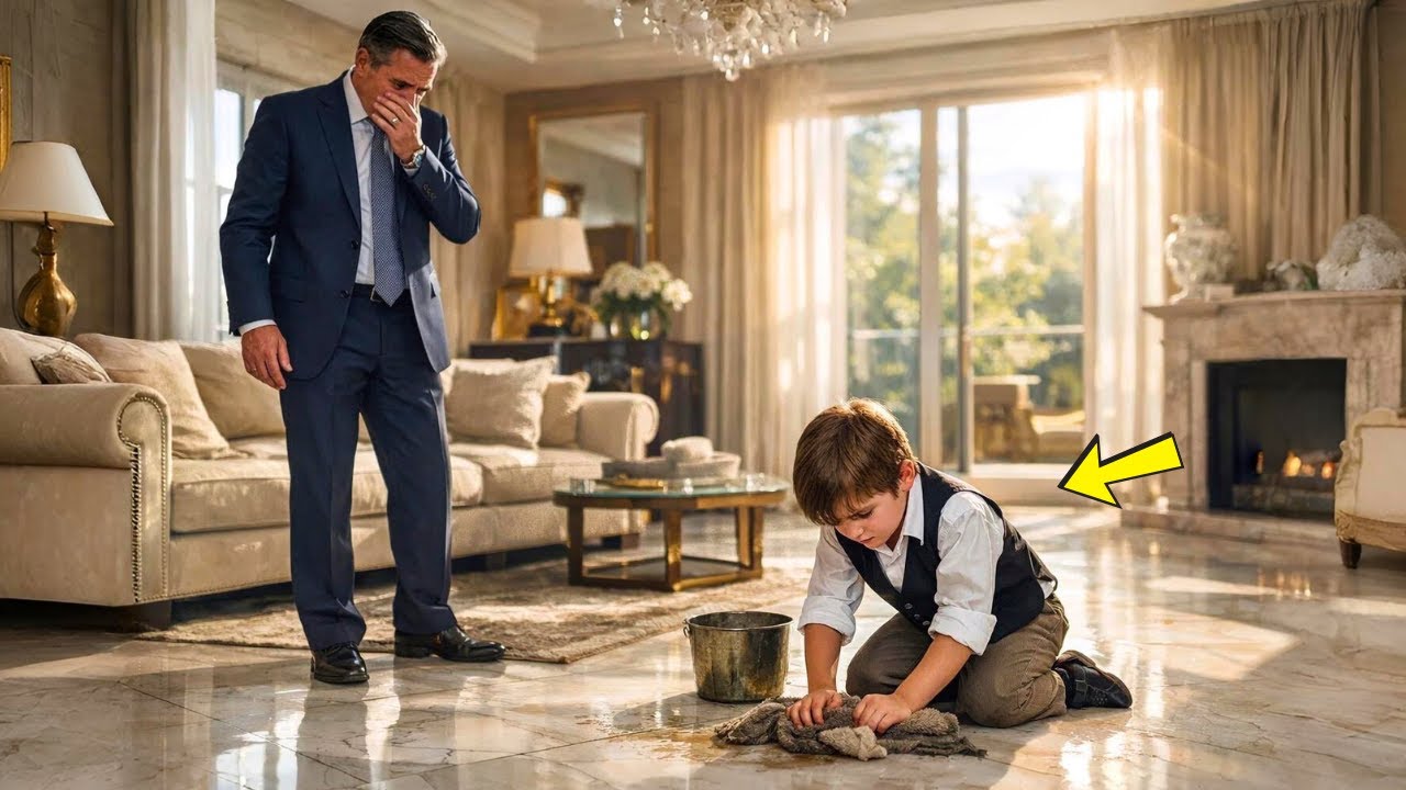 NIÑO MILLONARIO LIMPIABA EL PISO DE RODILLAS — PADRE LLEGA ANTES Y VE LO QUE HACE LA MADRE