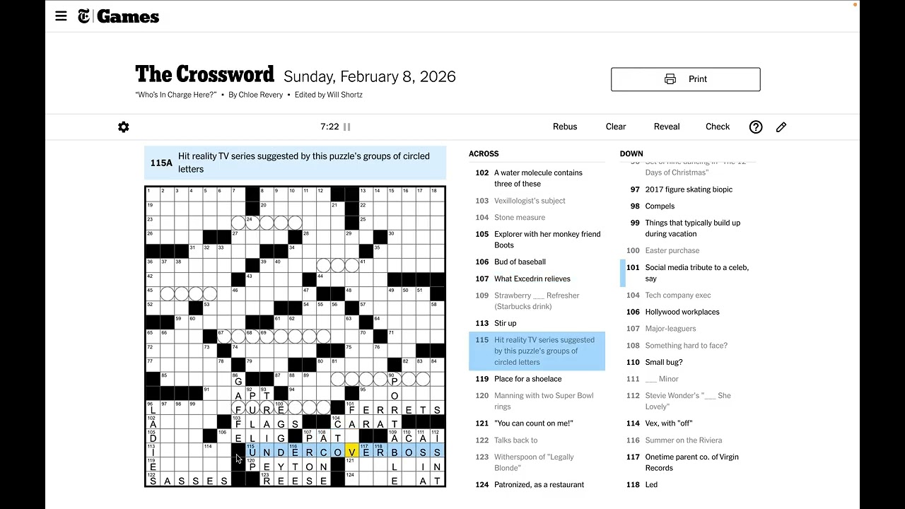 New York Times Crossword Solve - Sunday Feb 8 2026