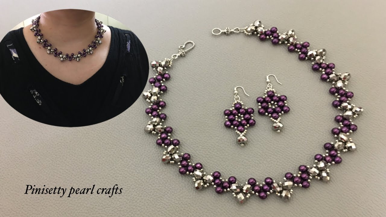 Fire Polished & Crystal Beads necklace/DIY Beaded necklace, earrings set /Bead Work Jewelry Tutorial