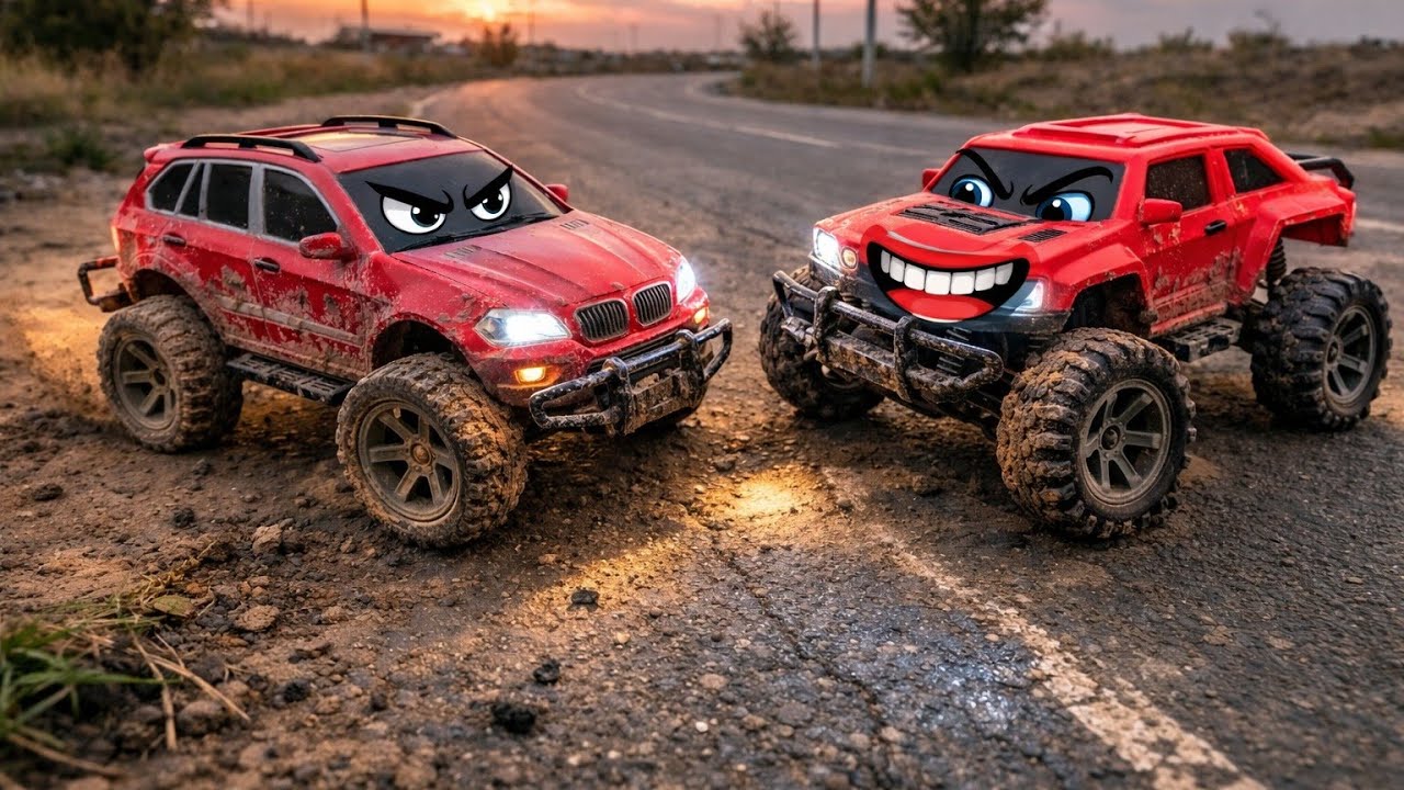 red car adventures dangerous turns bad roads crossing