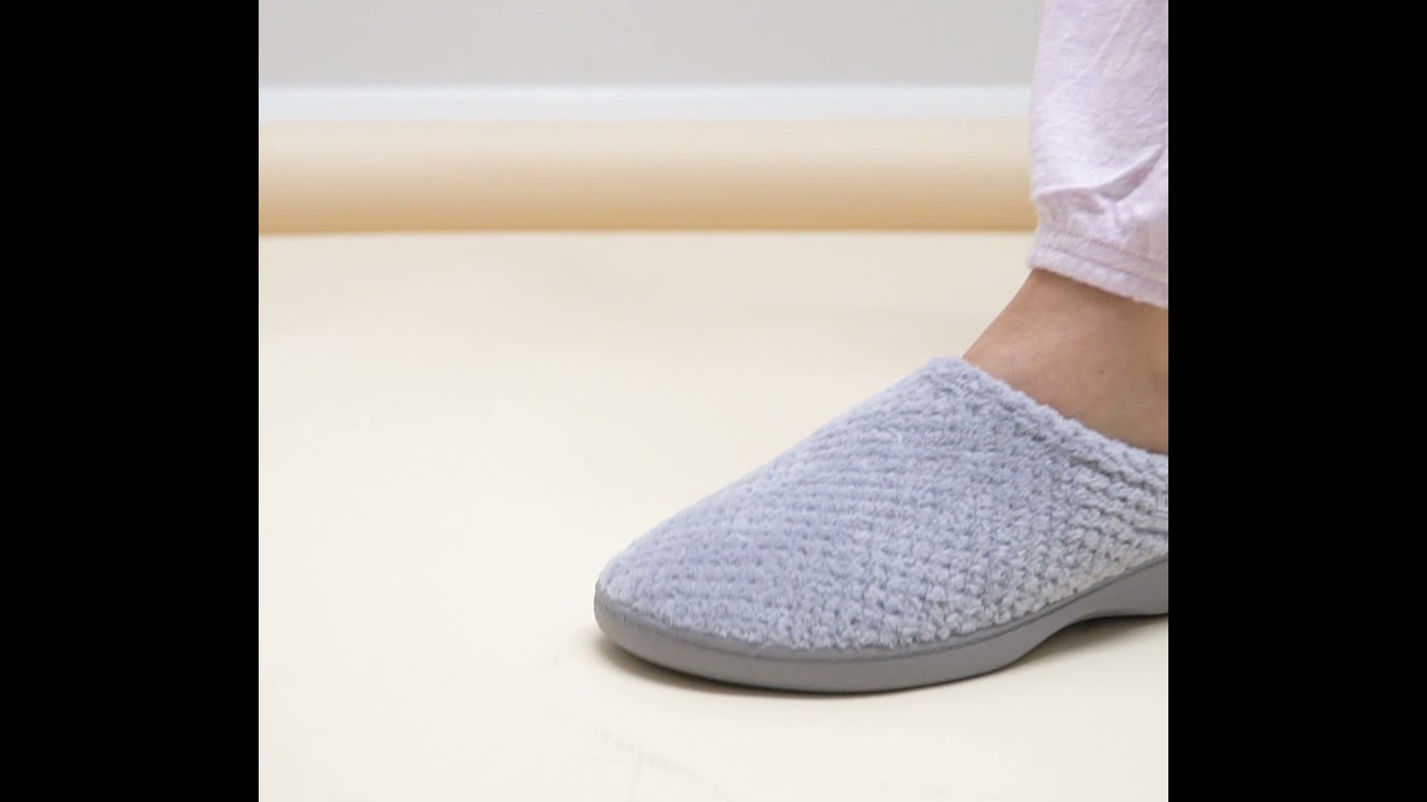 Totes Isotoner POPCORN TERRY Ladies Mule Slippers Pale Grey | House Of Slippers