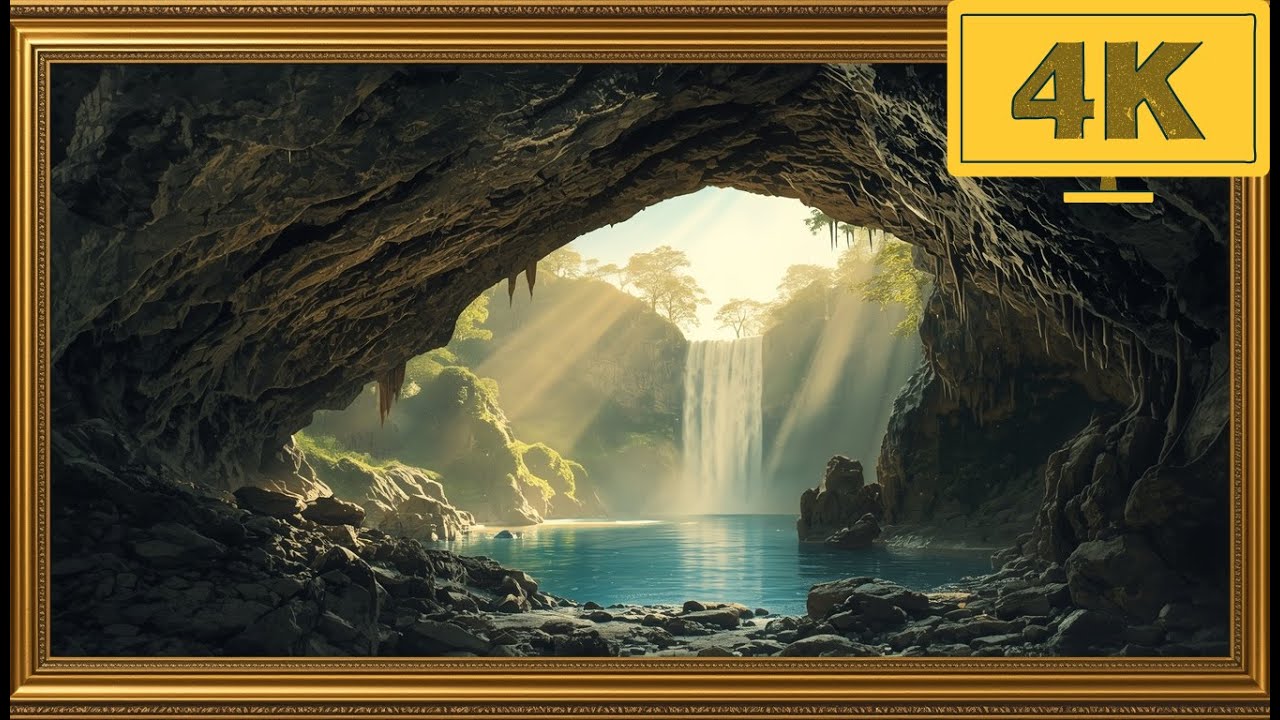 4K TV WALLPAPER Hidden Waterfall Cave Oasis | Serene Nature Fantasy Art