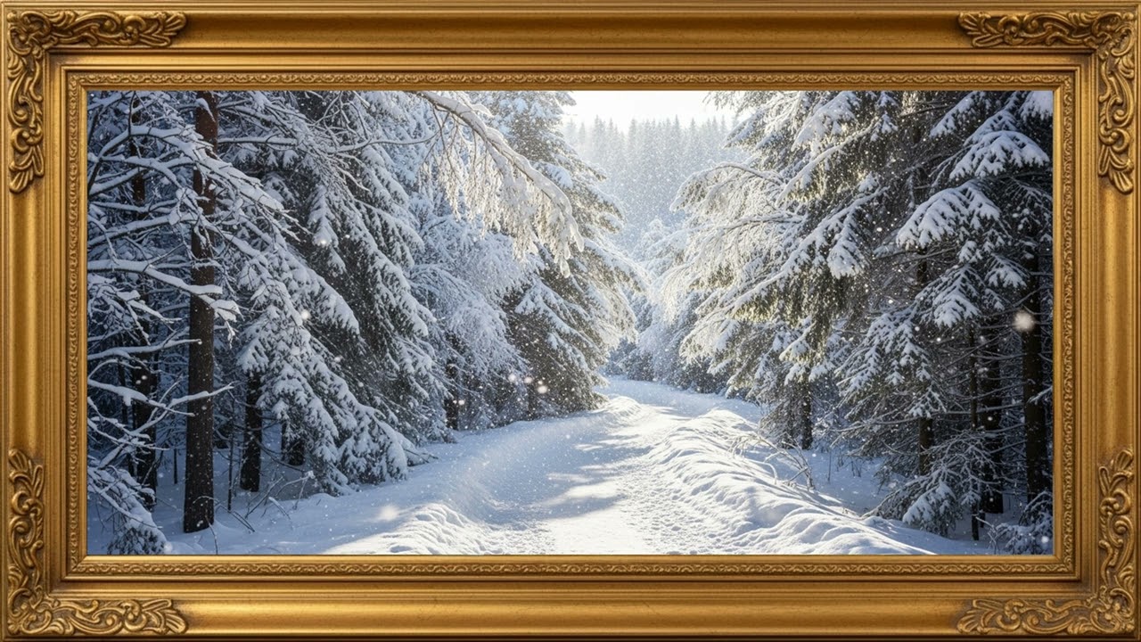 Winter forest under heavy snowfall, cold fog | Landscape Screensaver 4K Resolution