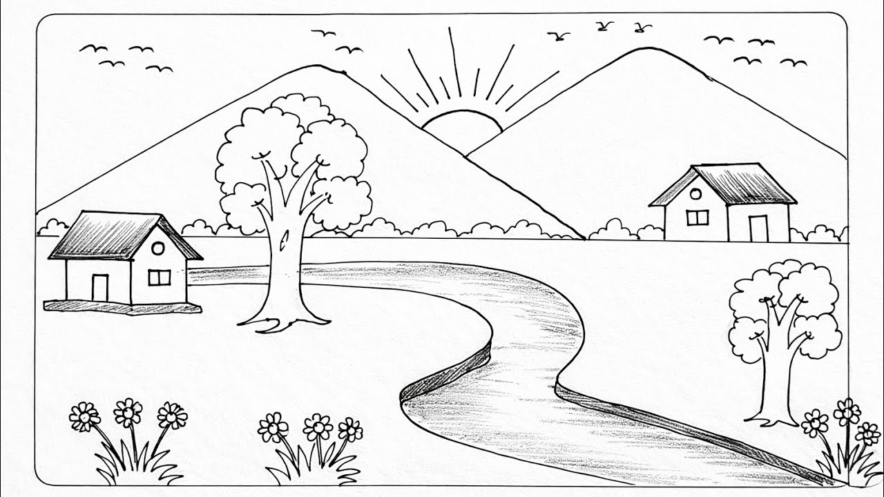How to draw scenery a beautiful scenery with pencil/ प्राकृतिक दृश्य कैसे बनाते हैं / draw scenery 