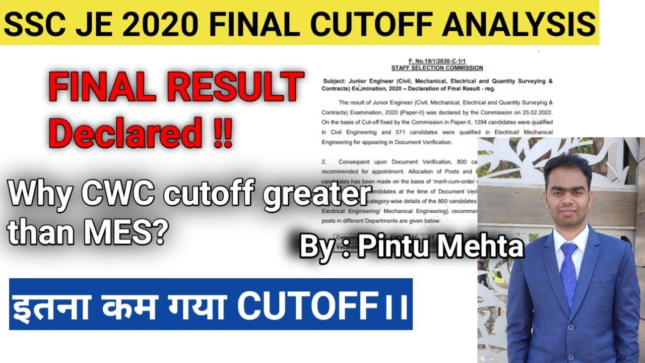 SSC JE 2020 final cutoff || Civil || CPWD || BRO
