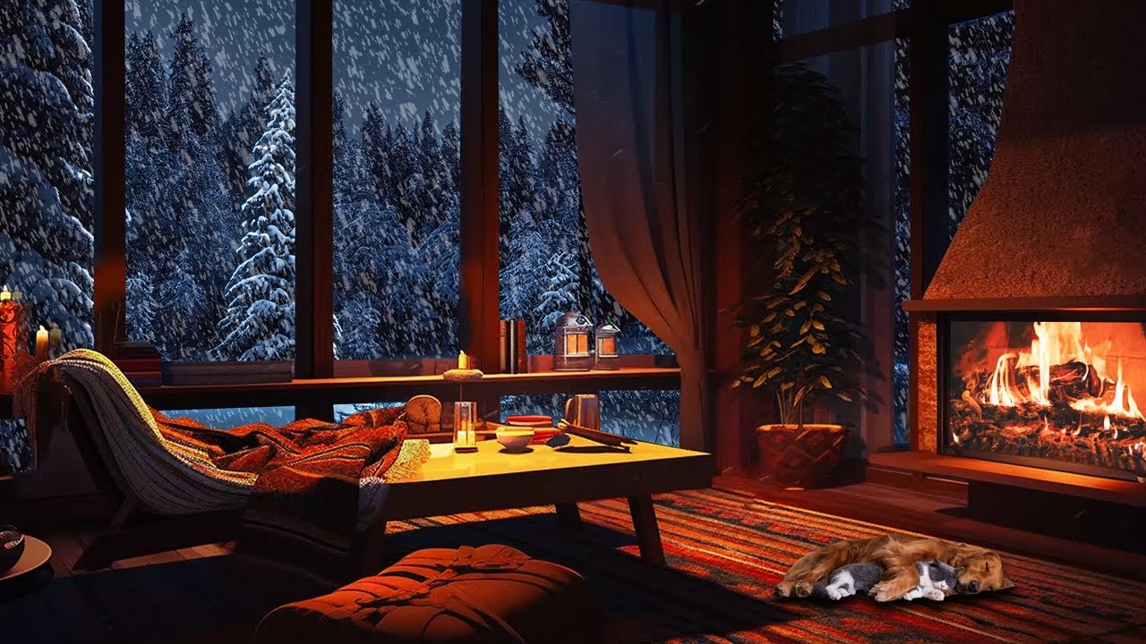 Relaxing Blizzard with Cozy Crackling Fireplace | Winter Wonderland Scenic for Sleep & Stress Relief