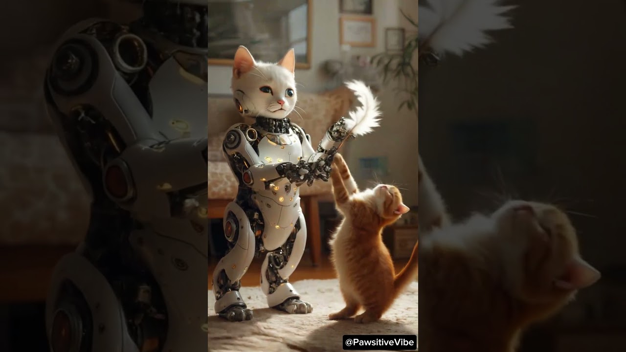 Robot Cat vs Real Cat &ndash; The Ultimate Playtime! 🤖🐱 #cat #robocat #catlover #catvideo #gost
