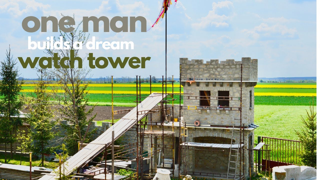 Dad builds a stone entry gate tower alone