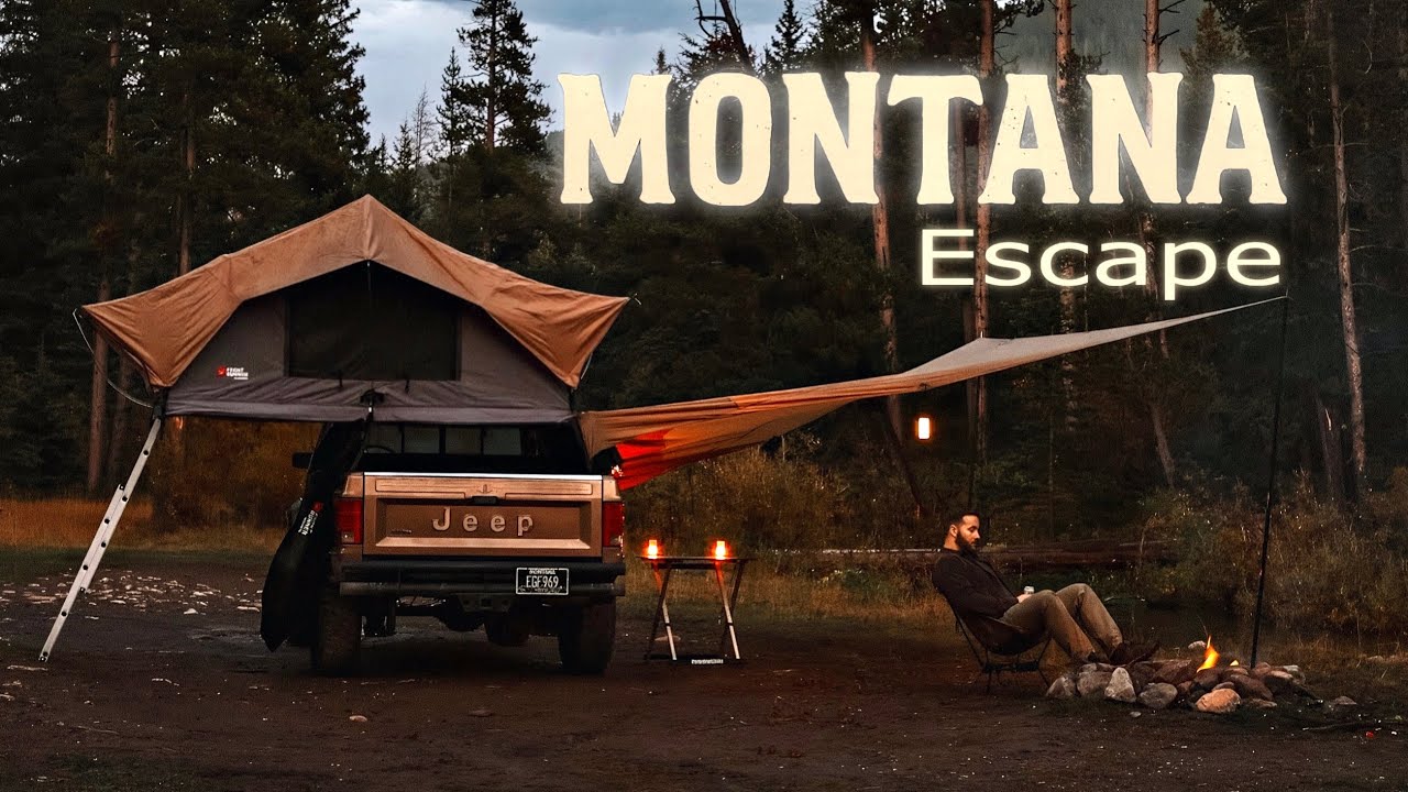 Relaxing SOLO Truck Camping In The Rain | Montana Creek Sounds