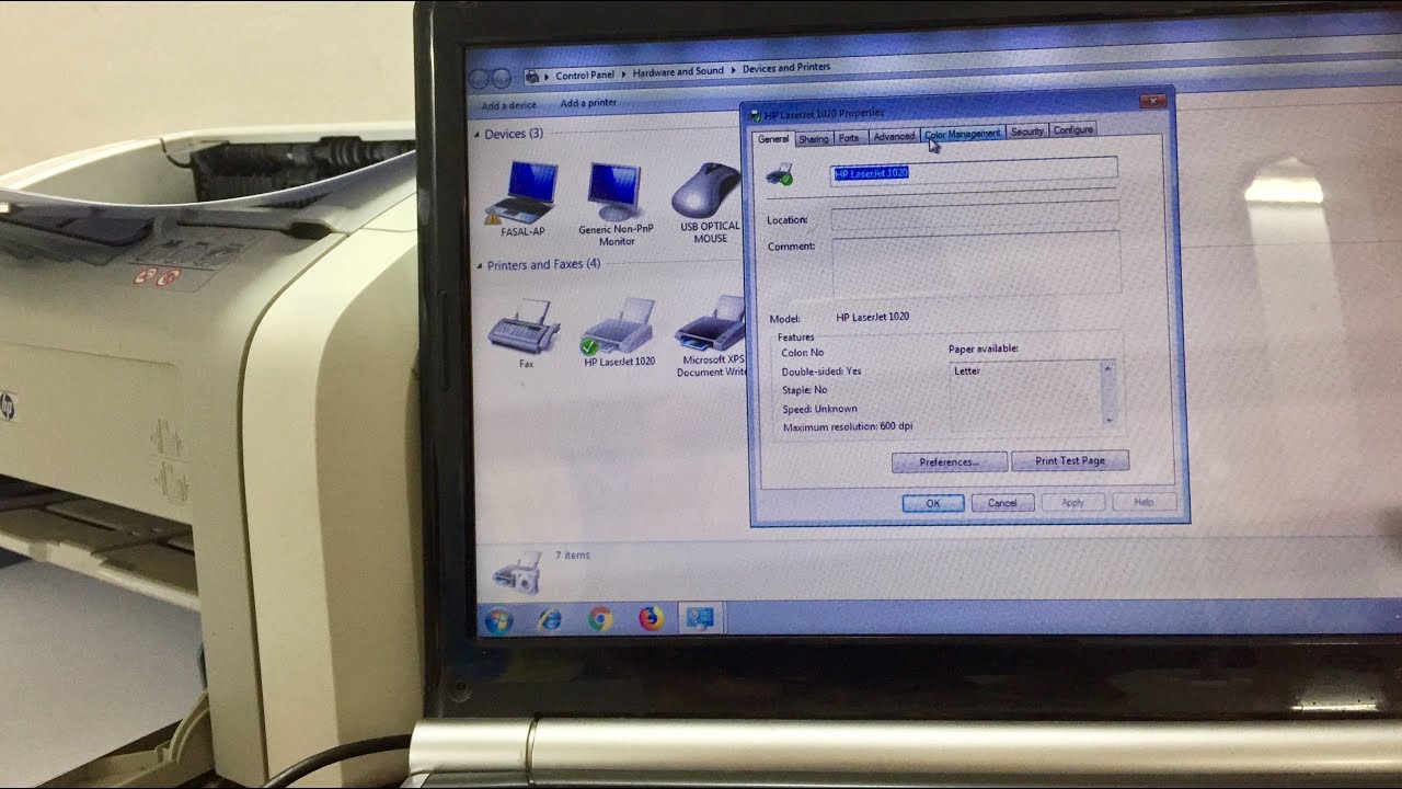 hp laserjet 1020 printer installation on windows 7