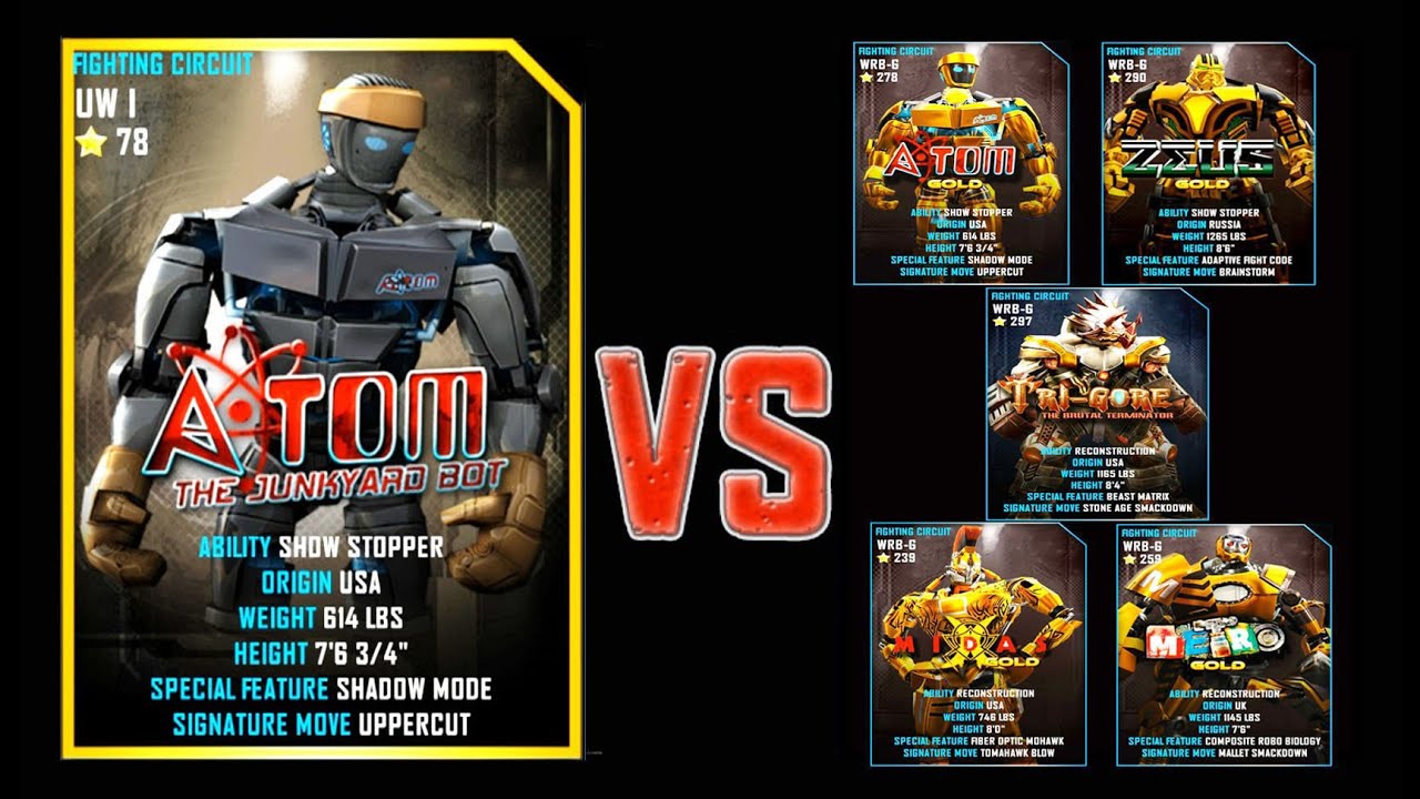 Real Steel WRB FINAL Atom VS GOLD ROBOTS Series of fights NEW ROBOT (Живая Сталь)