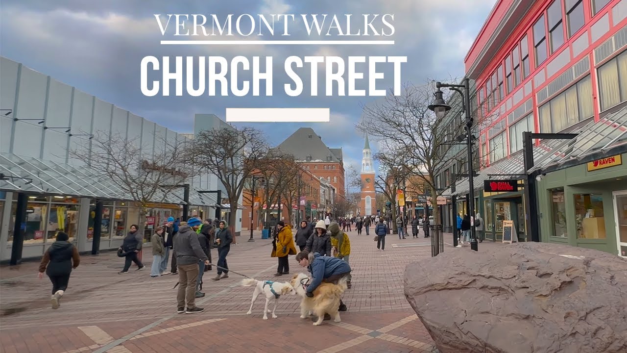 Vermont Walks - A windy walk down Church Street Marketplace in Burlington, VT ・ 4K