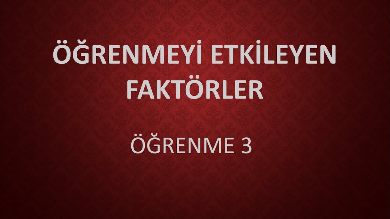 ÖĞRENME 3 - ÖĞRENMEYİ ETKİLEYEN FAKTÖRLER