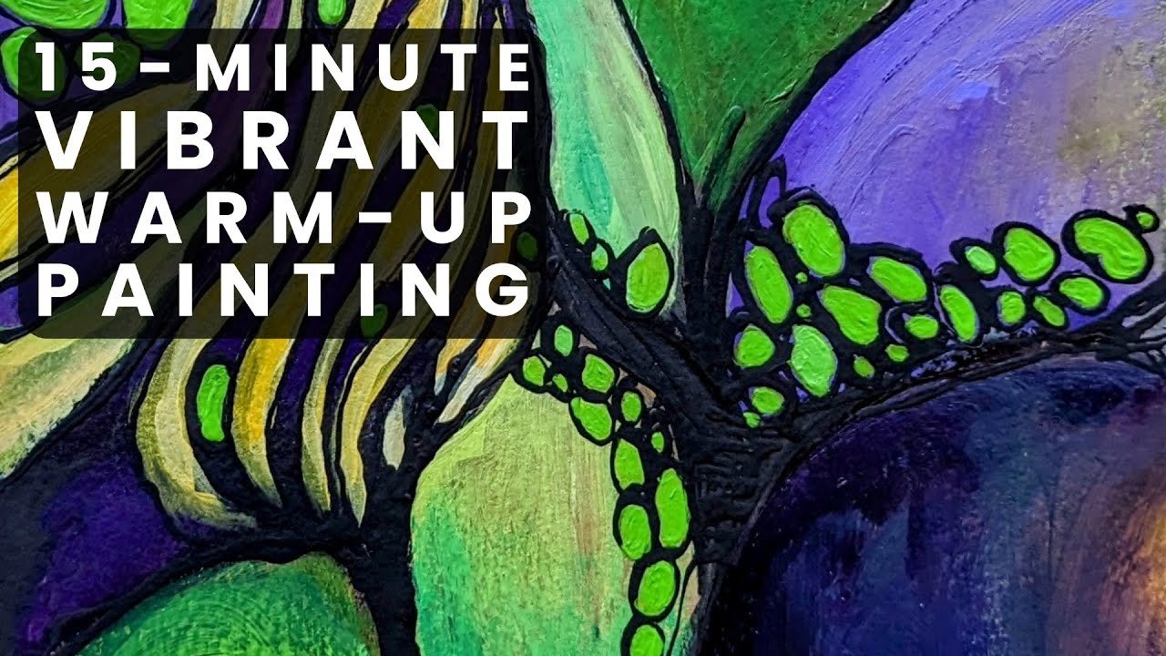 Vibrant Abstract Painting Warm-up | 15 Minute Time Limit | Reworking a Painting with Green & Violet