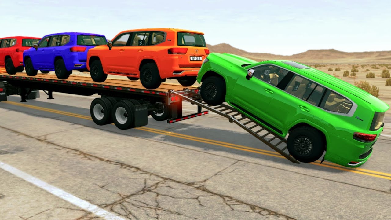 Toyota Cars vs Train | Truck Man Flatbed vs Train Beamng.drive 009