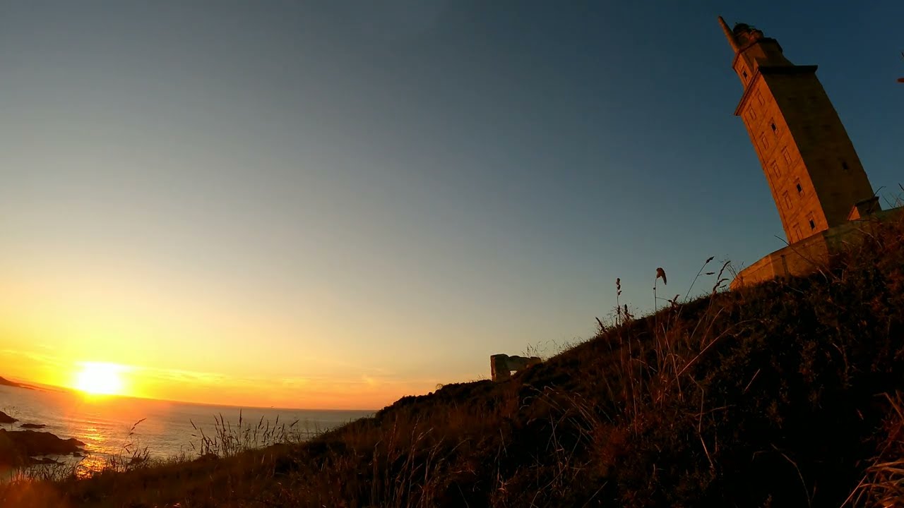 La Coru&ntilde;a, La Torre de H&eacute;rcules sunset time-lapse, Galicia.