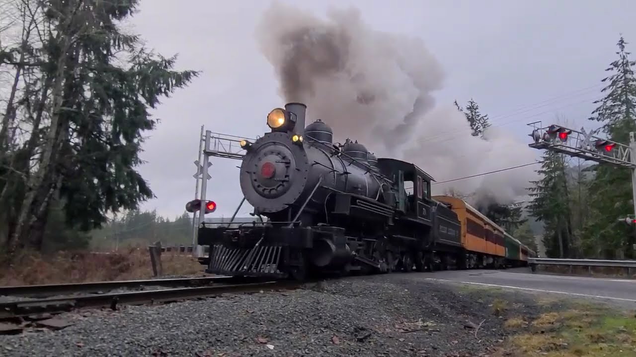 Mount Rainier Scenic Railroad Steam Train Road Crossing by Park Junction