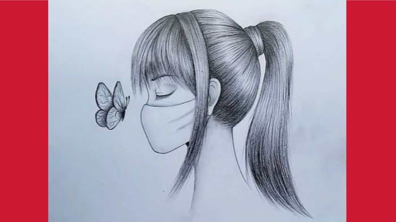 رسم فتاه لطيفةمع فراشه|رسم فراشه تقف امام وجه|رسم فتاه بالقلم الرصاص خطوه بخطوه| رسم سهلDrawing Girl