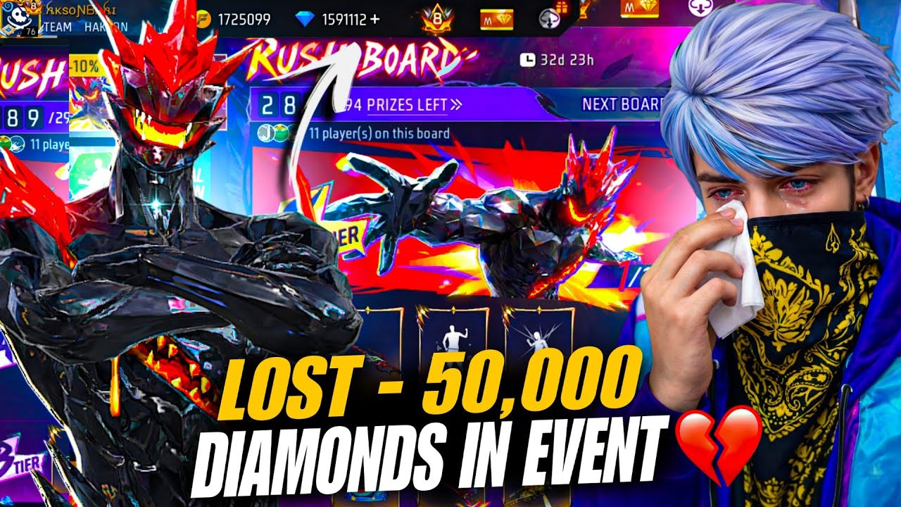 I LOST 50,000 DIAMONDS ON LEGENDARY BUNDLE 😭 IN RUSH BOARD EVENT- GARENA FREE FIRE 