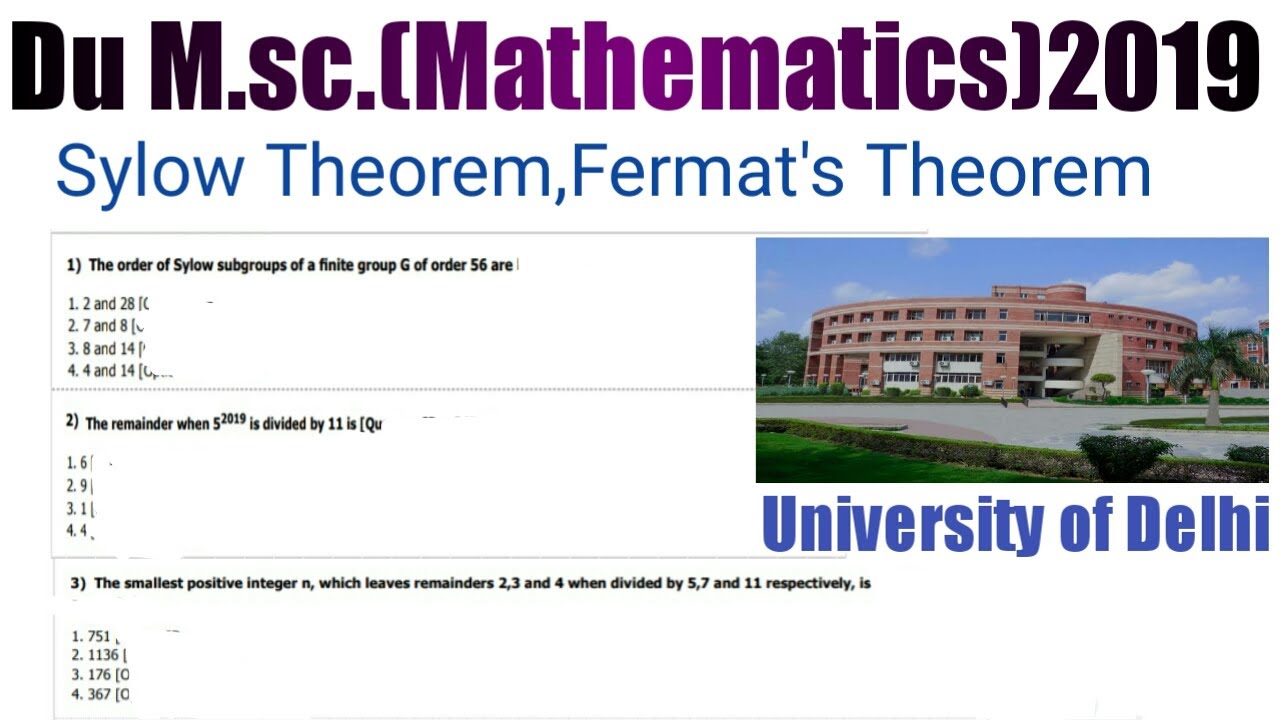 Du M.sc.(Mathematics) Entrance Exam Solution 2019 Group Theory ||Sylow Theorem ||Fermat's Theorem