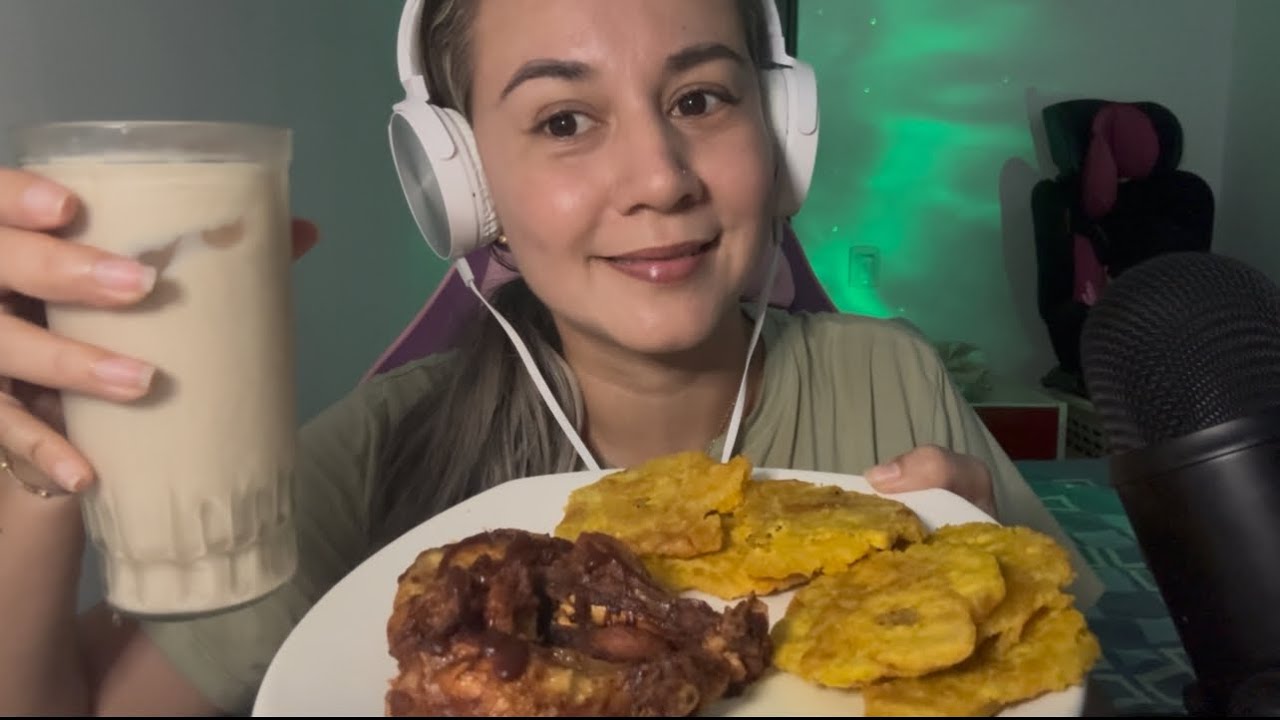ASMR comiendo patacones con alitas BBQ #mukbang