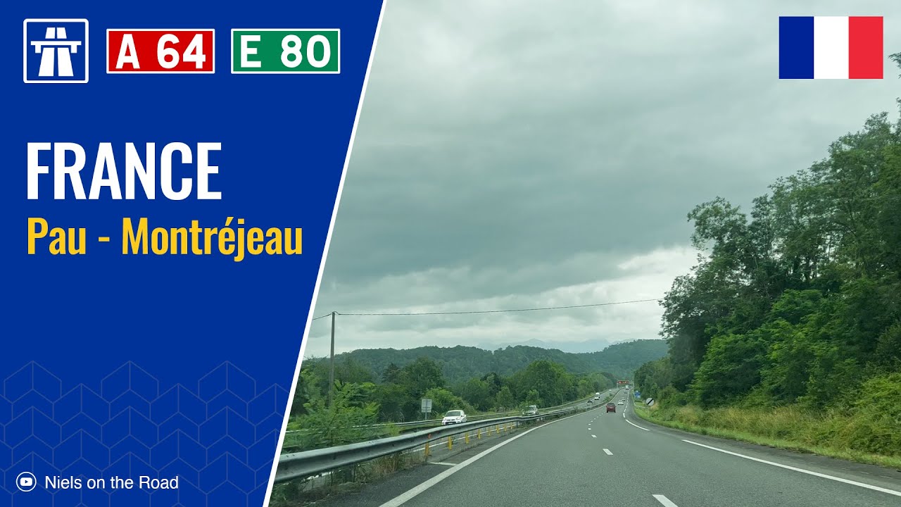 Driving in France: Autoroute A64 E80 from Pau to Montréjeau