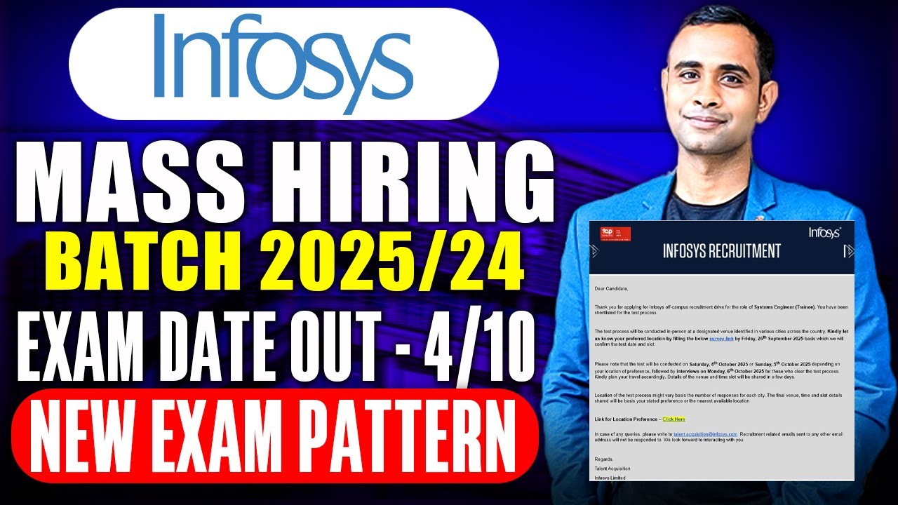 Infosys System Engineer Mass Hiring | New Exam Pattern | Exam 4th October | Batch 2025/24