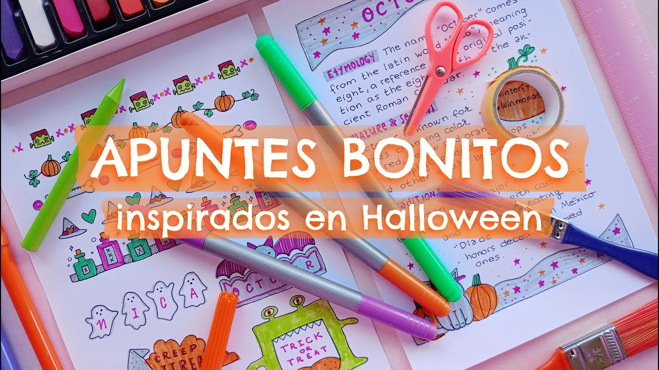 DECORACIÓN VARIADA para APUNTES BONITOS 🍂 TÍTULOS, RECUADROS  y MÁRGENES con DIBUJOS de HALLOWEEN